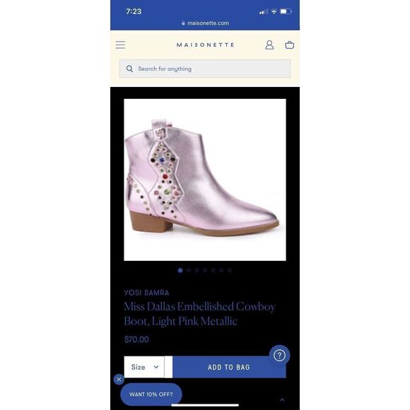 YOSI SAMRA Miss Dallas Embellished Cowboy Boot, Light Pink Metallic - Picture 1 of 7